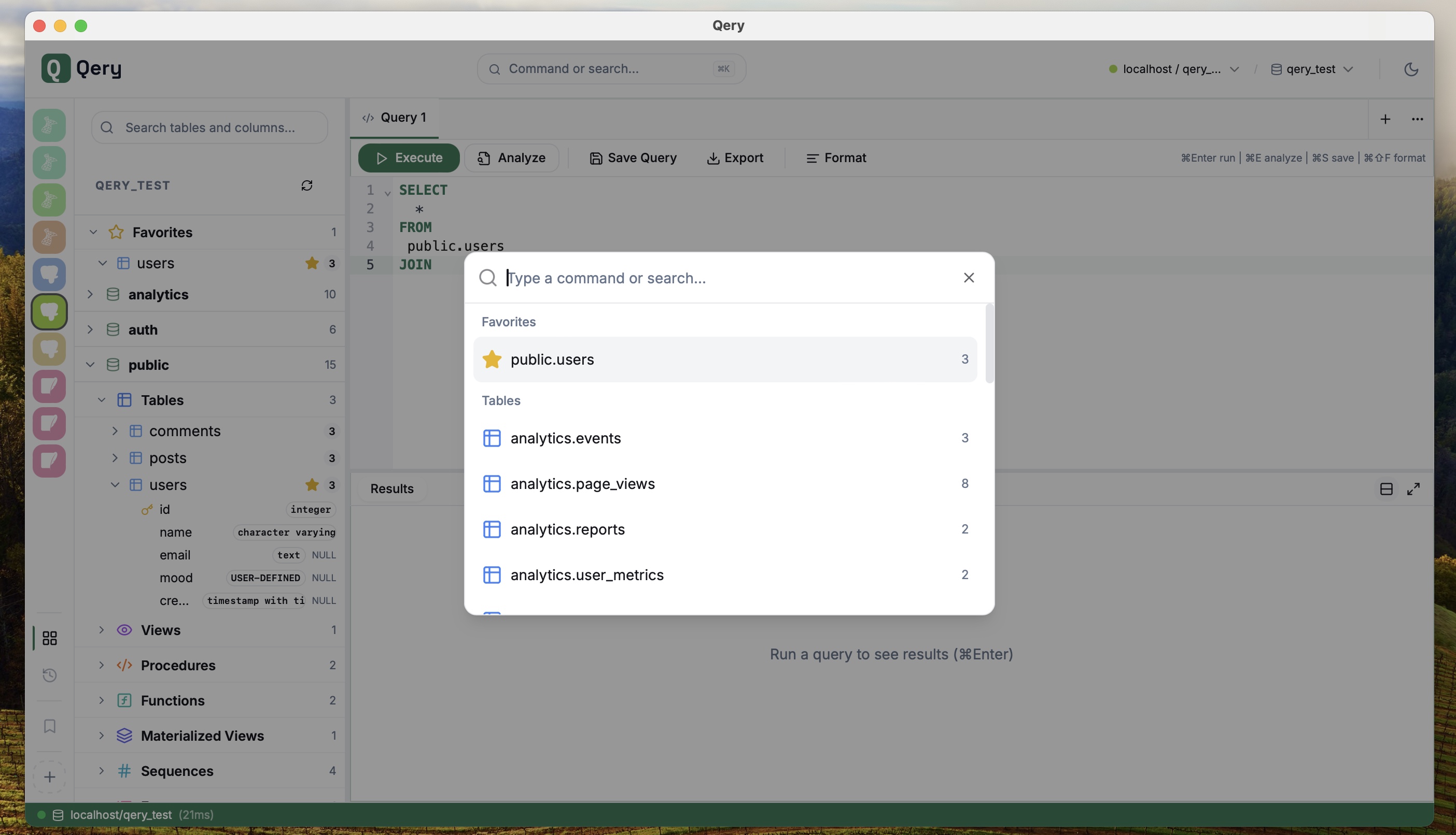 Command palette search